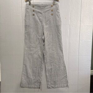 Cavalini Linen High-Waist Wide-Leg Pants Black White Blue Stripe